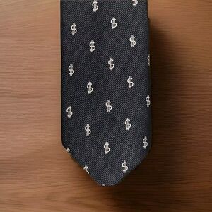 $ Money Symbol Mens Neck Tie Dollar Bill Novelty Black And White Skinny Tie